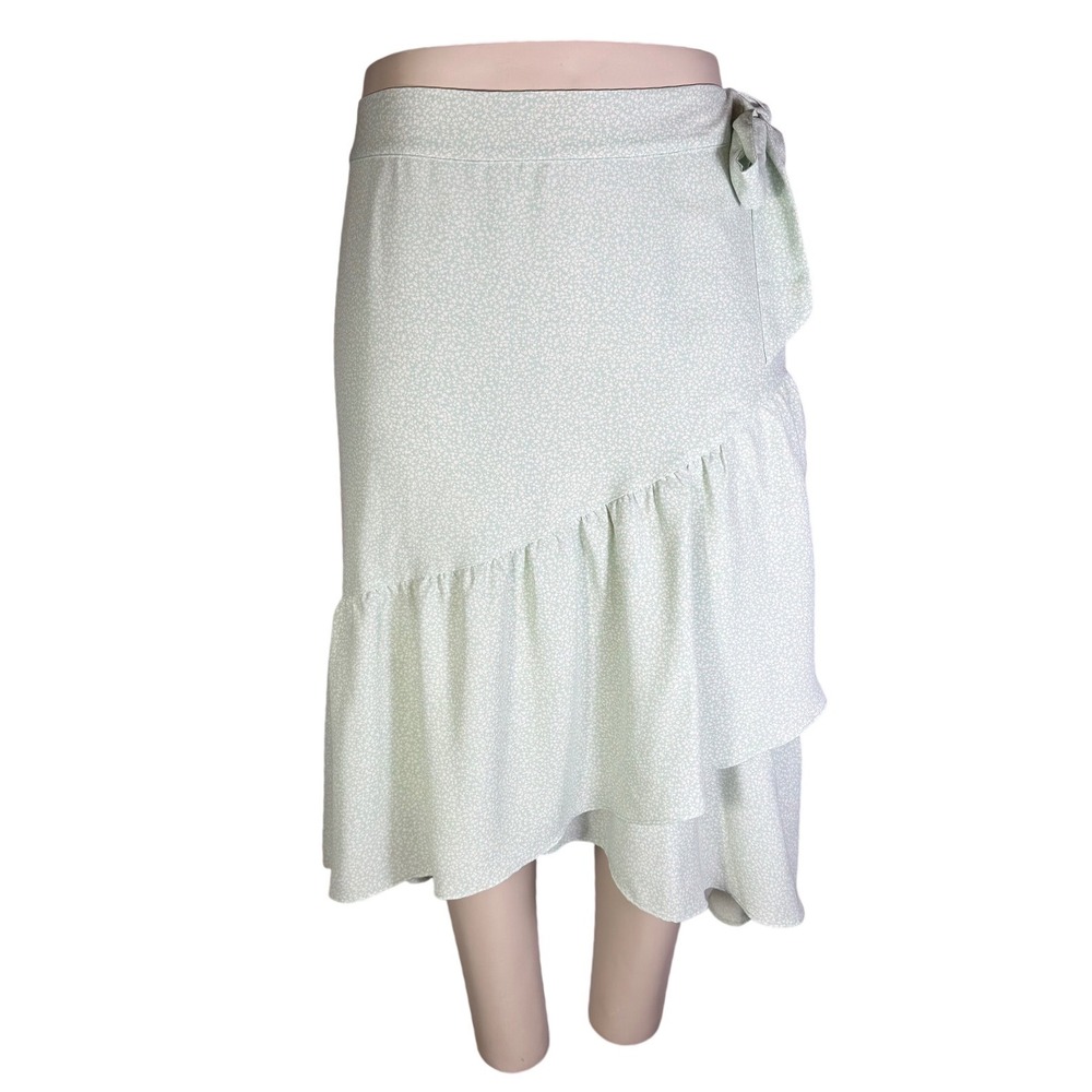 LC Lauren Conrad Mint Green Ditsy Floral Ruffle High-Low Midi Faux Wrap Skirt XL